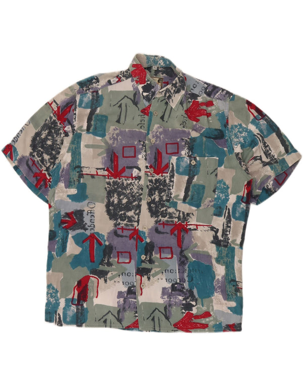 VINTAGE Chemise graphique Comfort Fit pour homme Taille 39/40 Moyen Multicolore