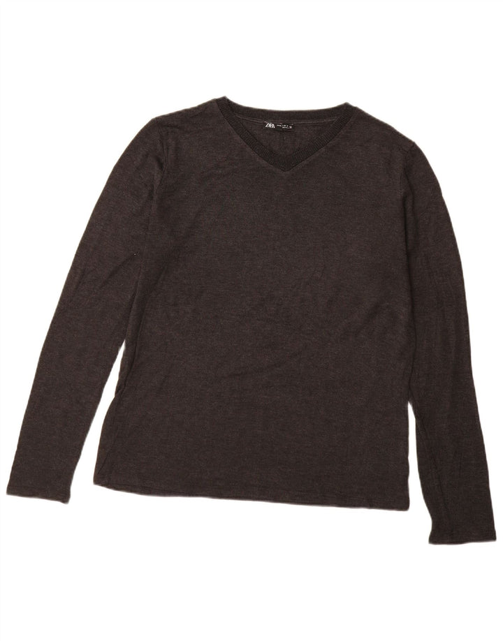 ZARA Femme Top Manches Longues UK 18 XL Gris Acrylique