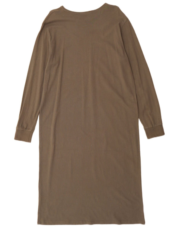 Zara Robe longue à manches longues pour femme UK 16 Grand coton kaki