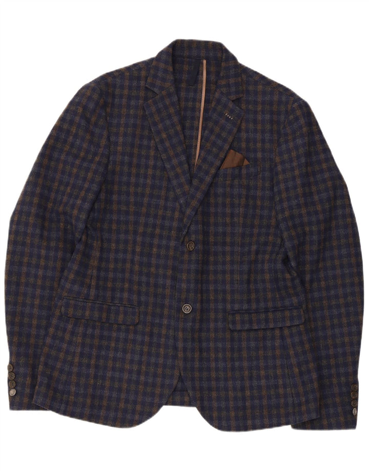 vintage Homme 2 Bouton Blazer Veste EU 52 XL Bleu Marine Gingham Acrylique