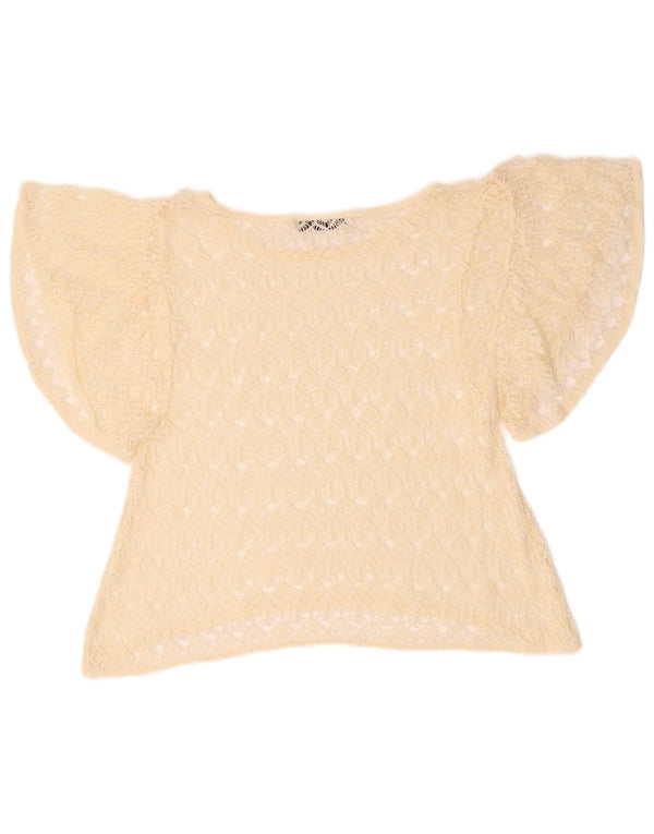 Zara Womens Crop Batwing Crochet Blouse Top UK 12 Jaune Moyen
