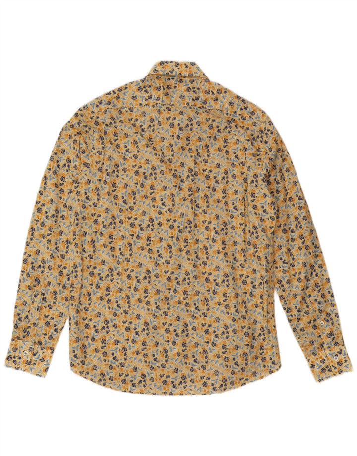 vintage Chemise Homme Moyen Jaune Floral Coton Boho