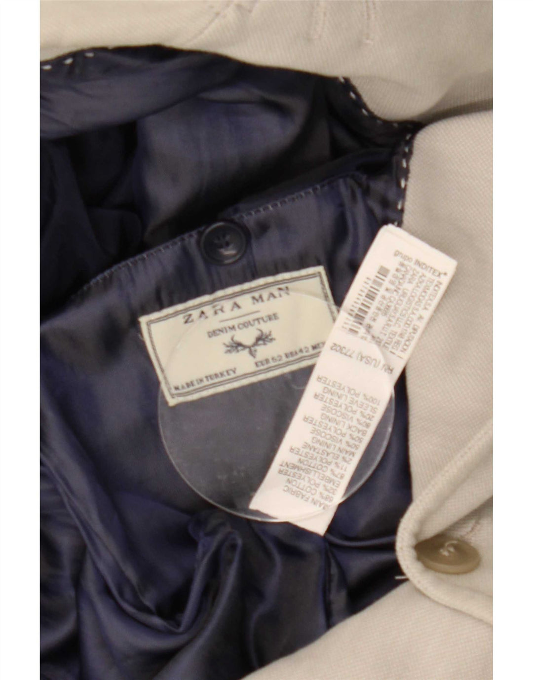 Zara Veste Blazer 2 Boutons Homme EU 52 Large Gris Coton