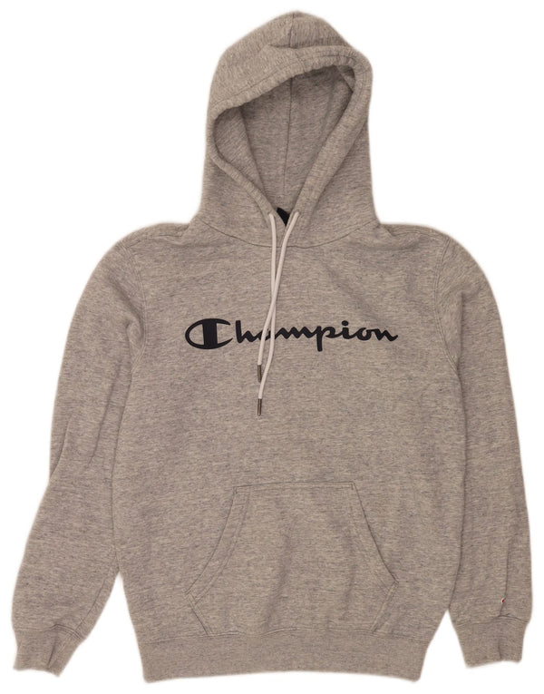 Champion Mens Graphic Hoodie Jumper Small Grey Flecked Cotton