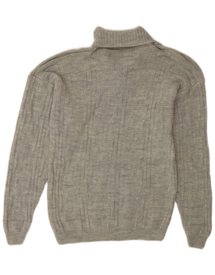 VINTAGE Mens Shawl Neck Jumper Sweater Medium Grey