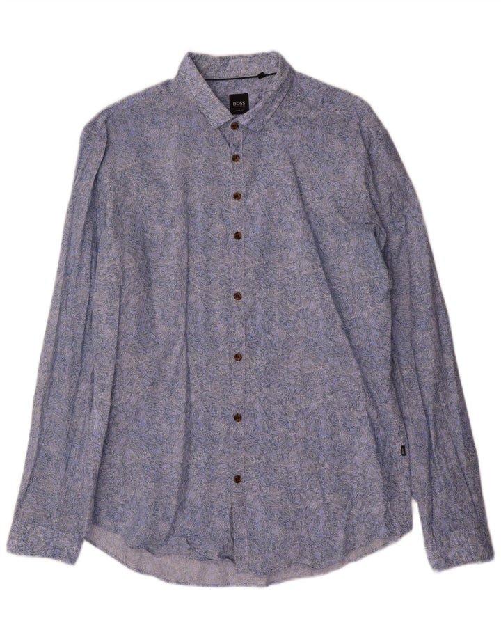 HUGO BOSS Chemise Slim Fit à motif abstrait en coton bleu moyen