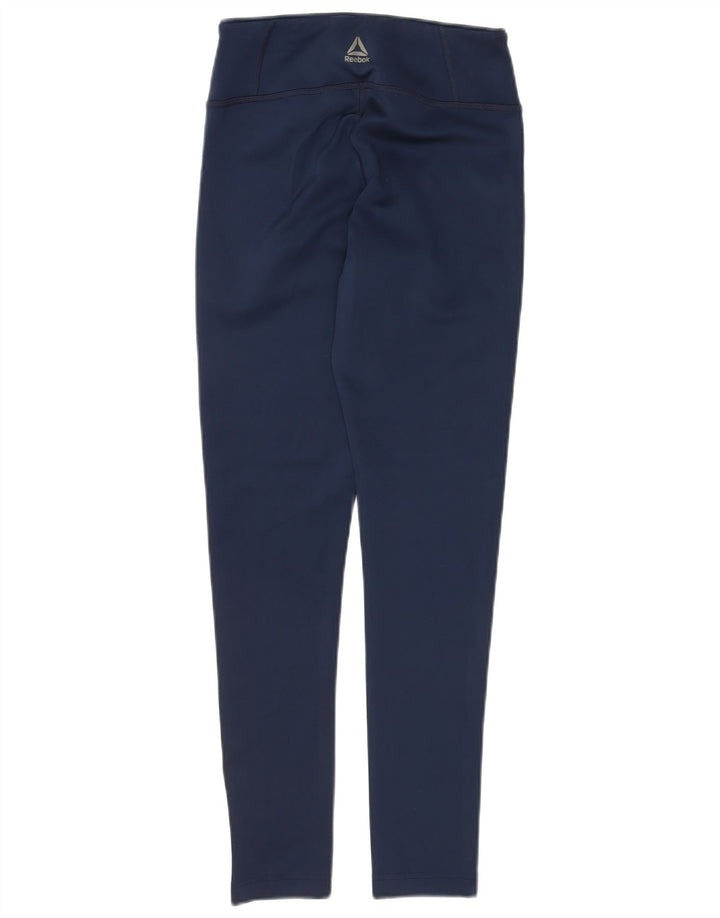 REEBOK Leggings Femme UK 8/10 Petit Bleu Marine Polyester