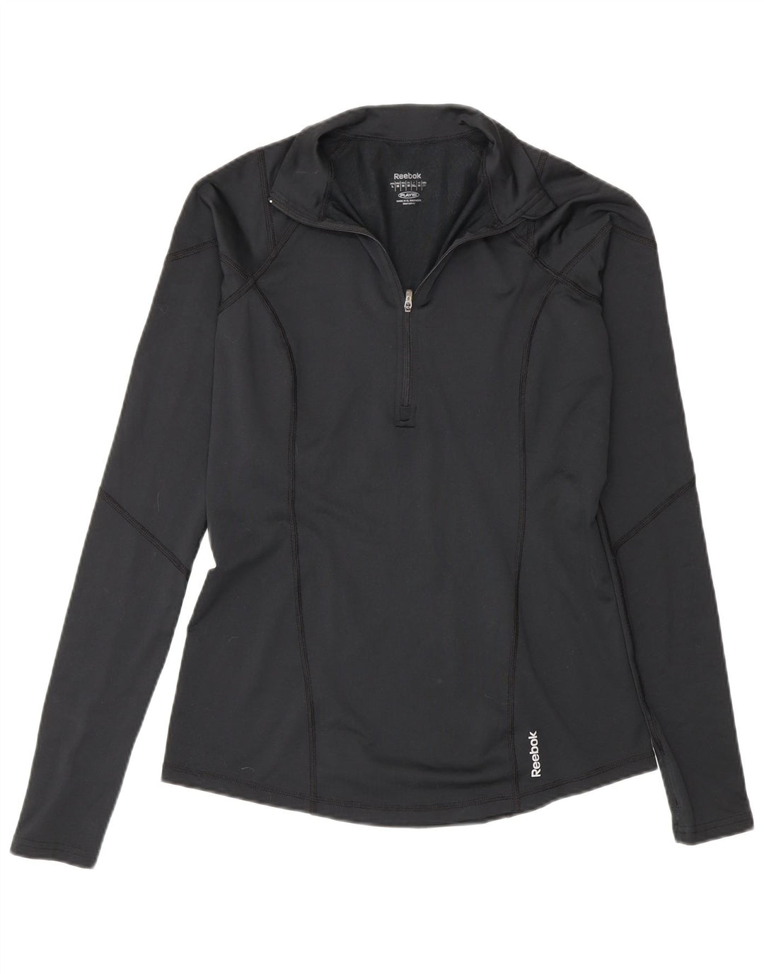Reebok Haut de survêtement zippé à col zippé pour femme UK 12 Noir moyen Polyester
