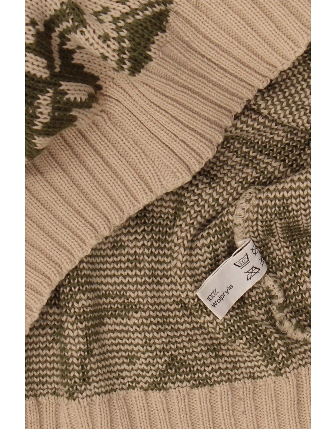 VINTAGE Femme Col Bateau Pull Pull IT 46 Grand Beige Géométrique