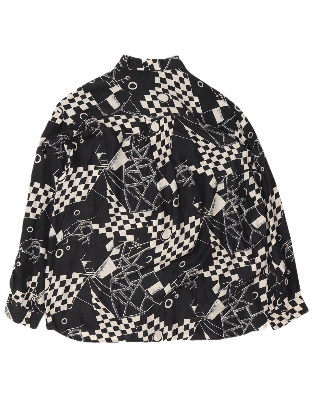 VINTAGE Chemise Homme XL Soie Géométrique Noire