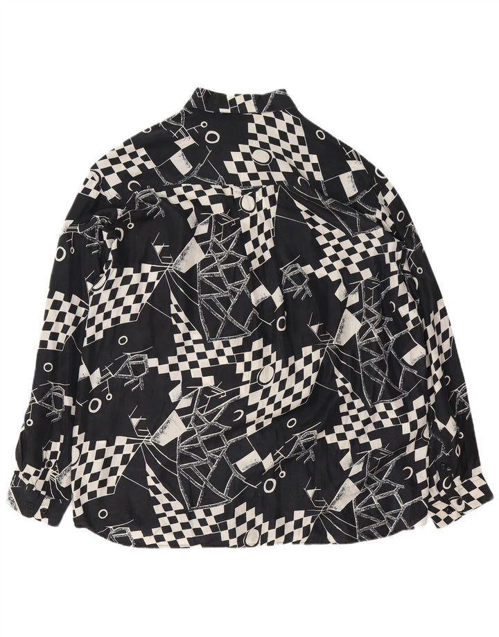 VINTAGE Chemise Homme XL Soie Géométrique Noire