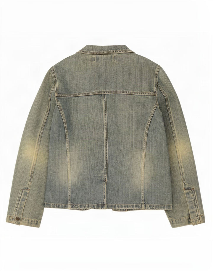 Zara Womens Trafaluc 2 Button Denim Blazer Jacket UK 12 Bleu Moyen Coton