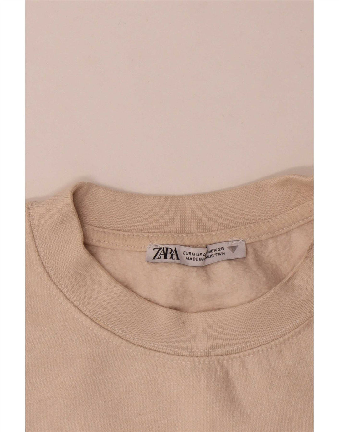 Zara Womens Crop Sweatshirt Jumper UK 14 Moyen Blanc Cassé Coton