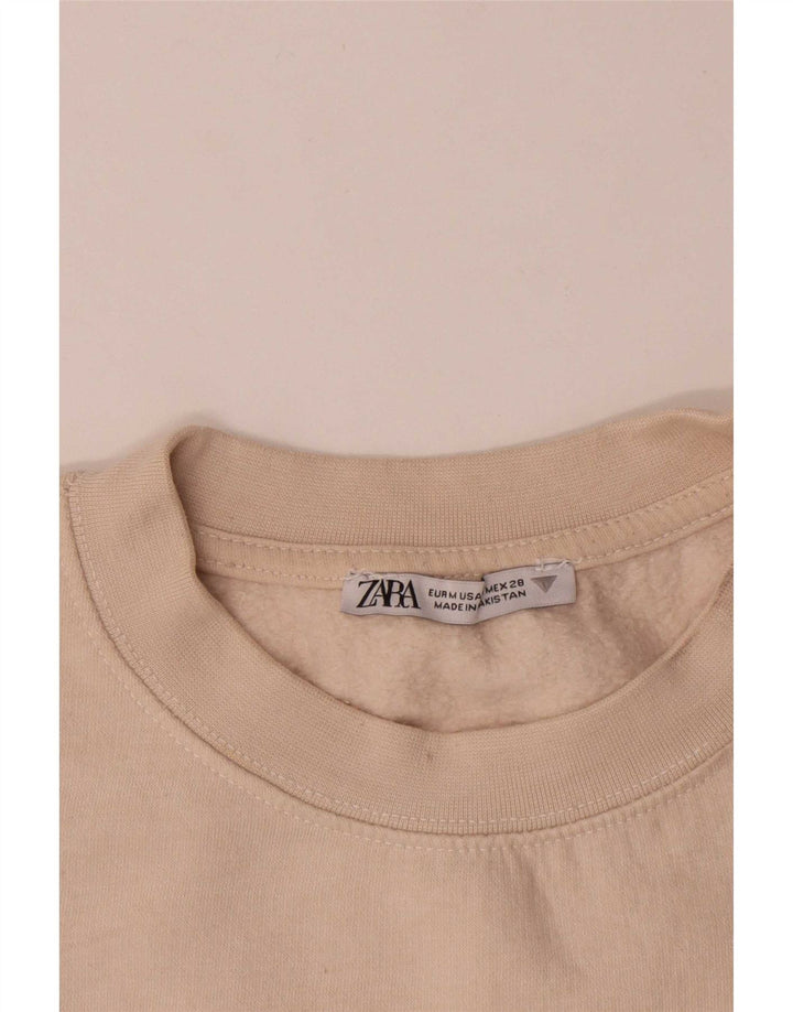 Zara Womens Crop Sweatshirt Jumper UK 14 Moyen Blanc Cassé Coton
