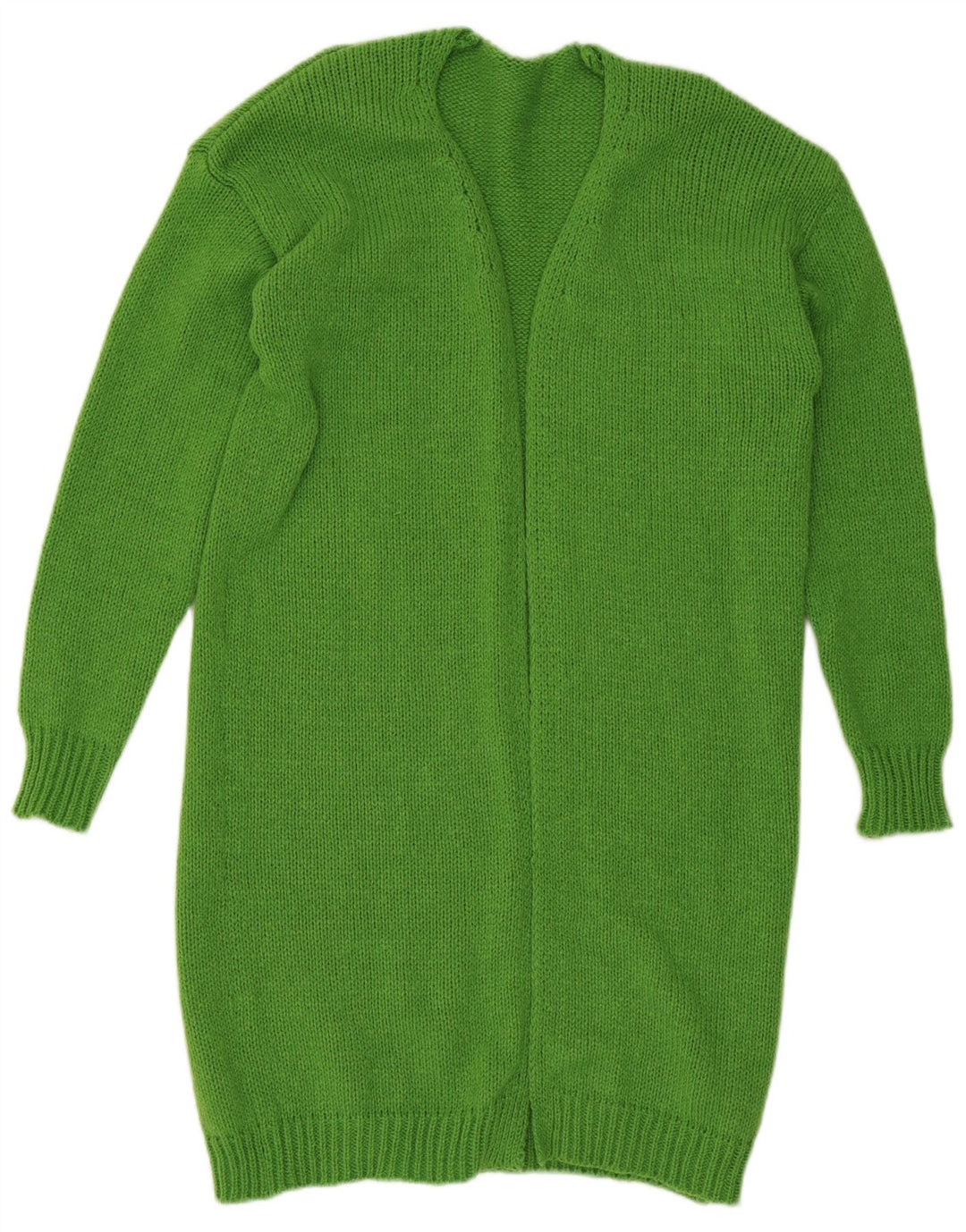 vintage Womens Longline Open Cardigan Sweater UK 14 Polyester vert moyen