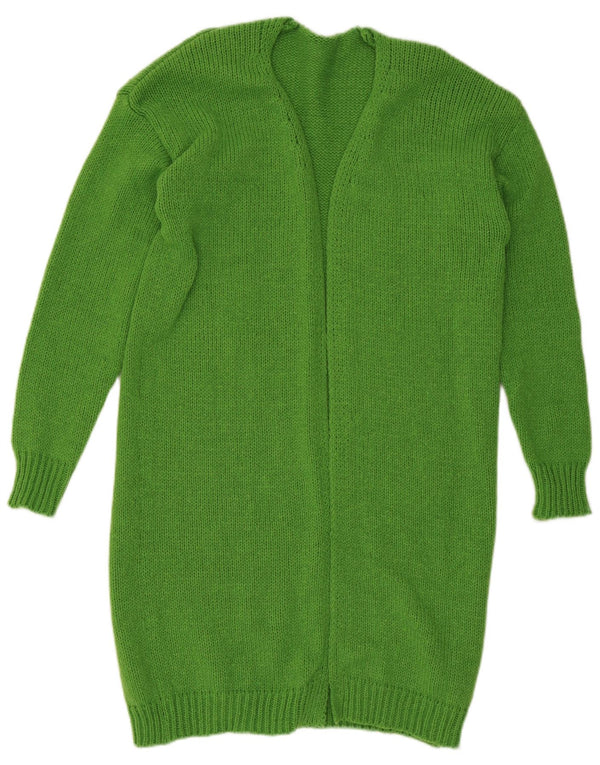 vintage Womens Longline Open Cardigan Sweater UK 14 Polyester vert moyen