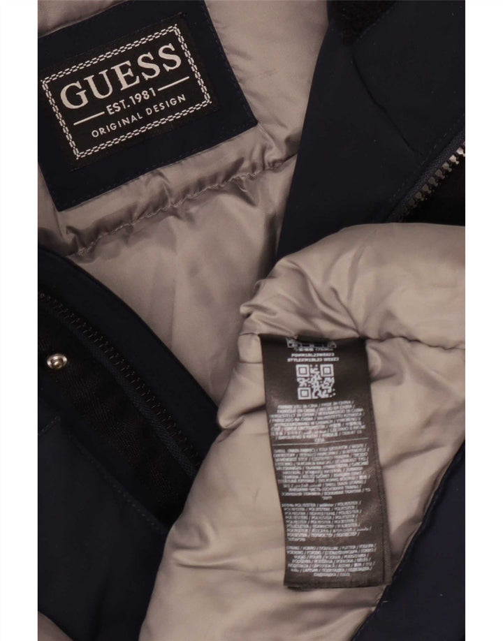 Guess Veste matelassée à capuche pour homme UK 38 Bleu marine moyen Polyester