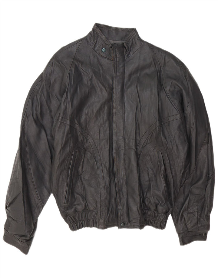 VINTAGE Veste en cuir homme UK 40 Grand cuir gris