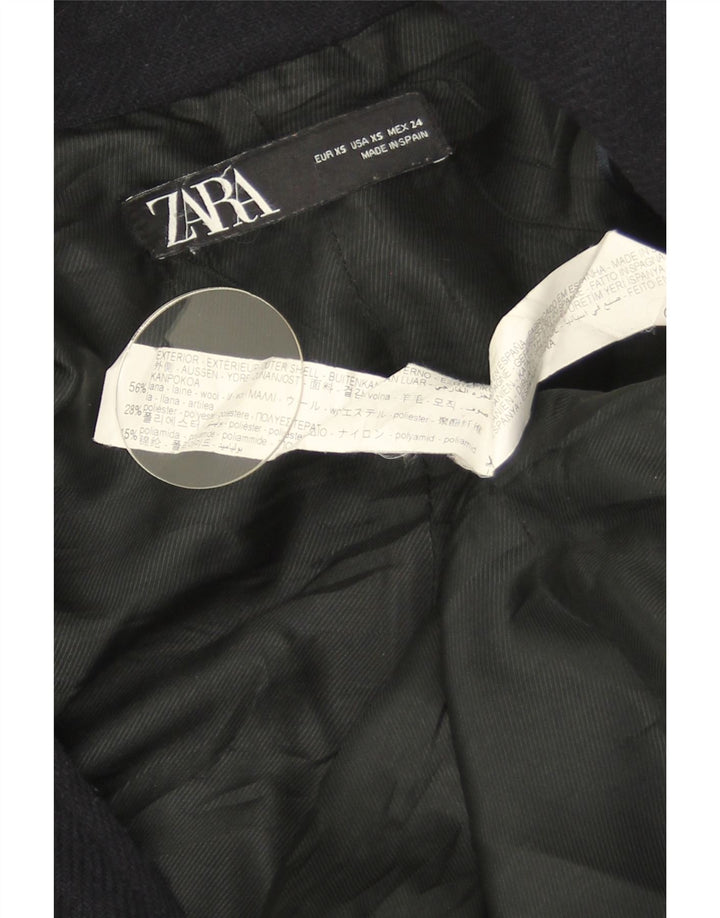 Zara Womens Double Breasted Coat UK 6 XS Bleu Marine Laine