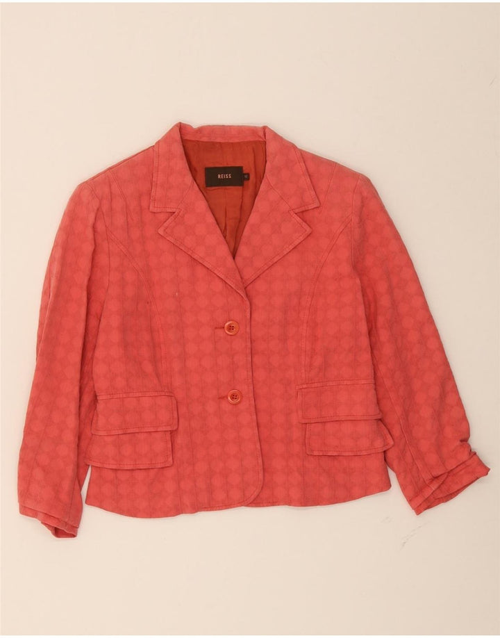 REISS Womens 3/4 Sleeve 2 Button Blazer Jacket UK 12 Medium Red Spotted Vintage Reiss and Second-Hand Reiss from Messina Hembry 