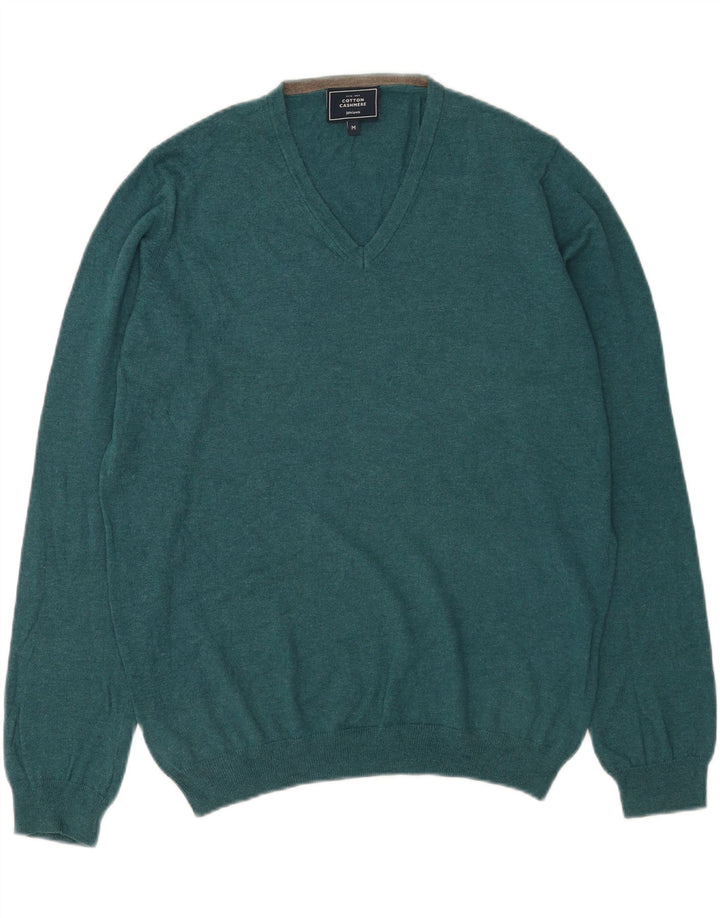 John Lewis Pull col V pour homme en coton bleu moyen
