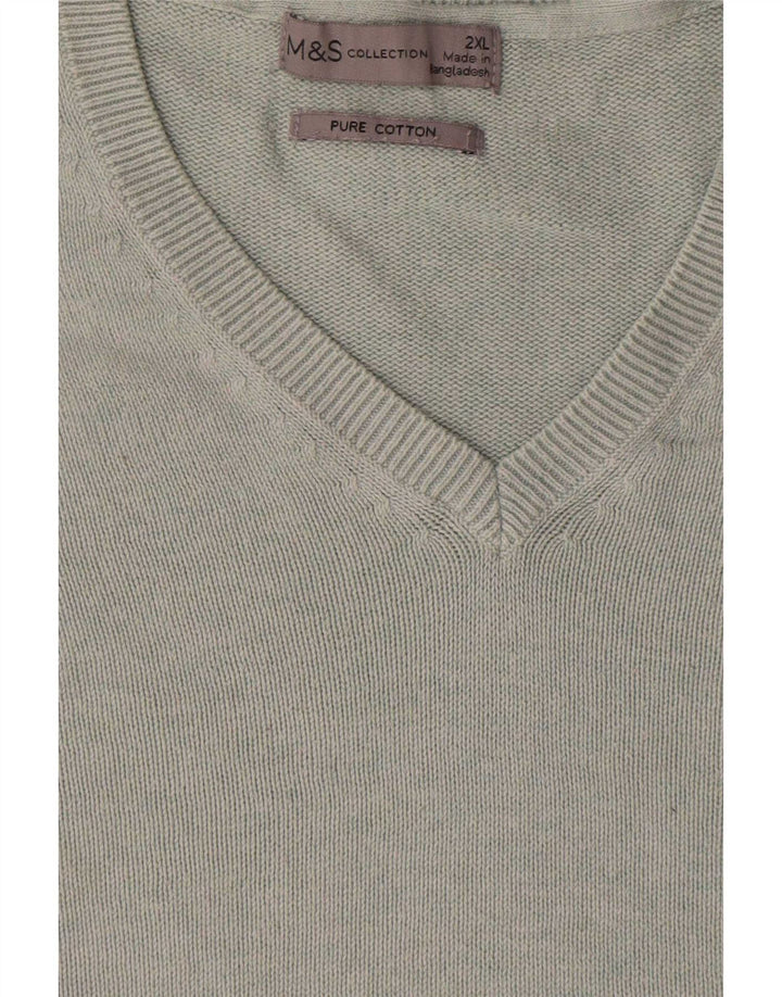 Marks & Spencer Pull col V pour homme 2XL Gris Coton
