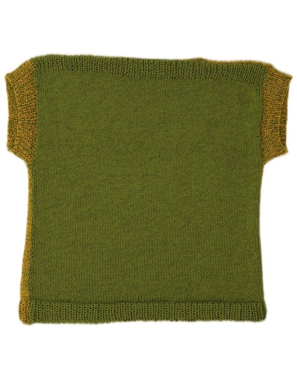 vintage Womens Vest Tank Top UK 8 Petit Vert Moucheté