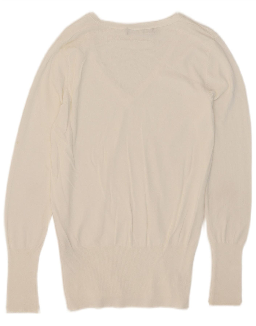Zara Pull col V pour femme UK 14 Medium Blanc Viscose
