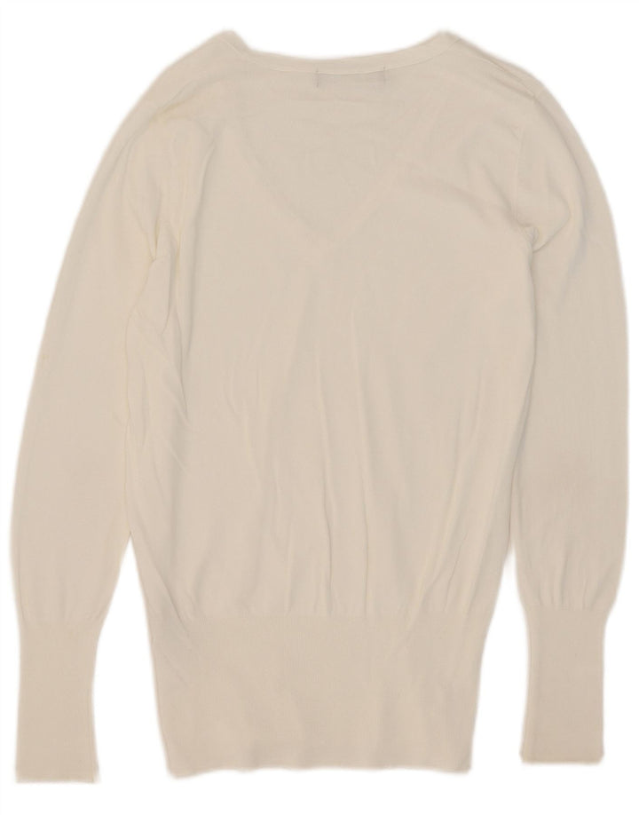Zara Pull col V pour femme UK 14 Medium Blanc Viscose