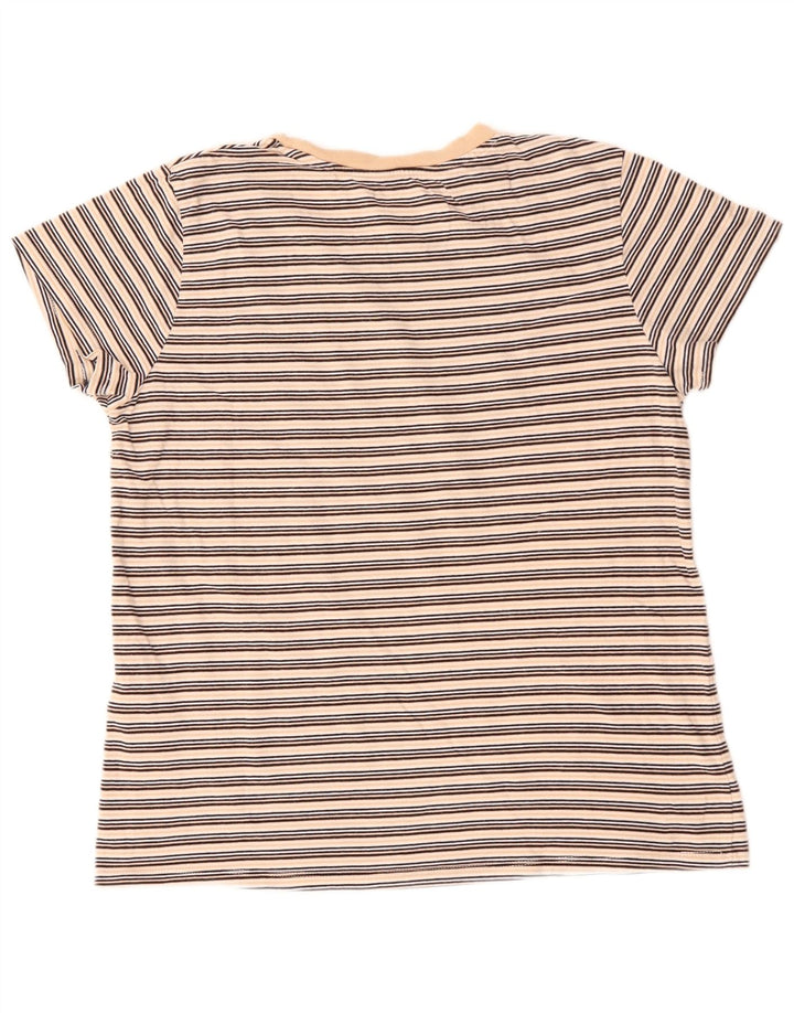 LEVI'S T-Shirt Femme Top UK 16 Large Beige Rayé Coton