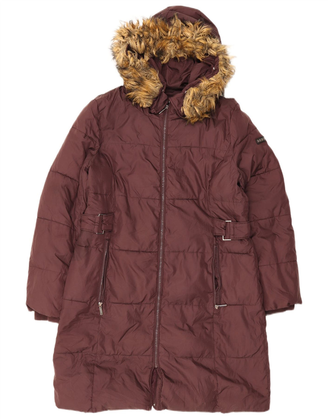 Dkny Manteau rembourré à capuche pour femme UK 16 Large Bordeaux Polyester