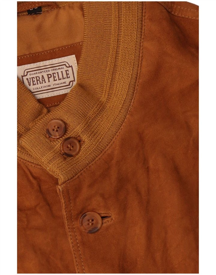 vintage Mens Suede Bomber Jacket IT 56 3XL Cuir Marron