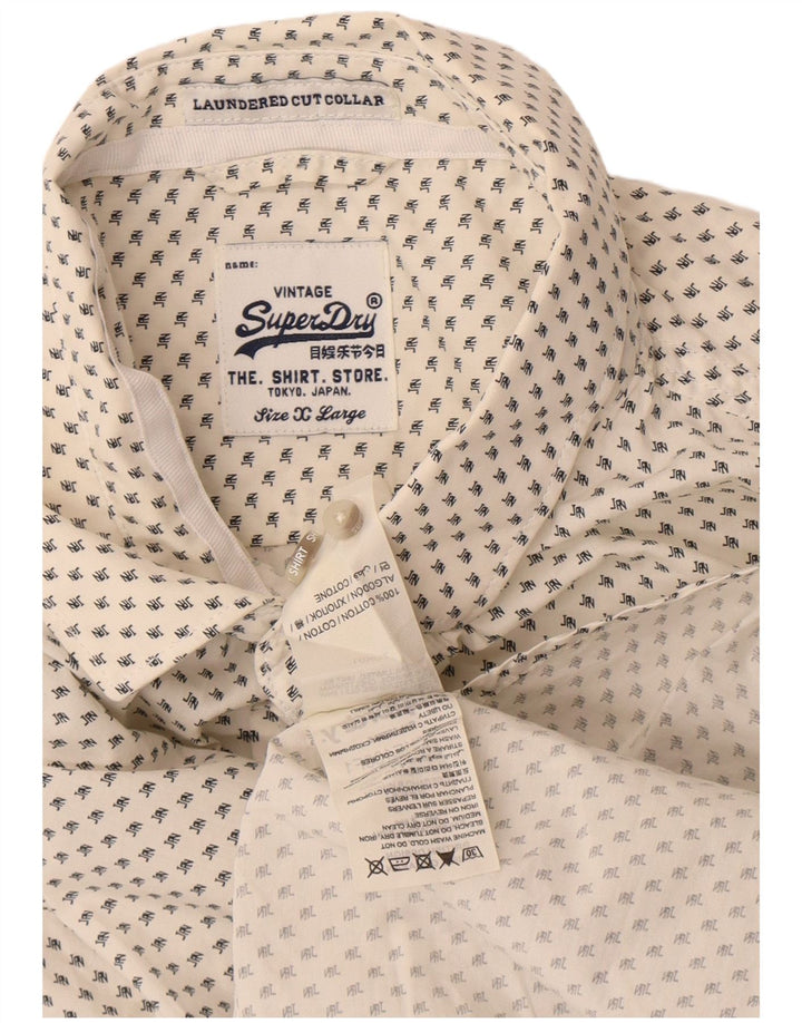 Superdry Chemise Laundered Cut Collar XL Coton à Pois Blanc Homme