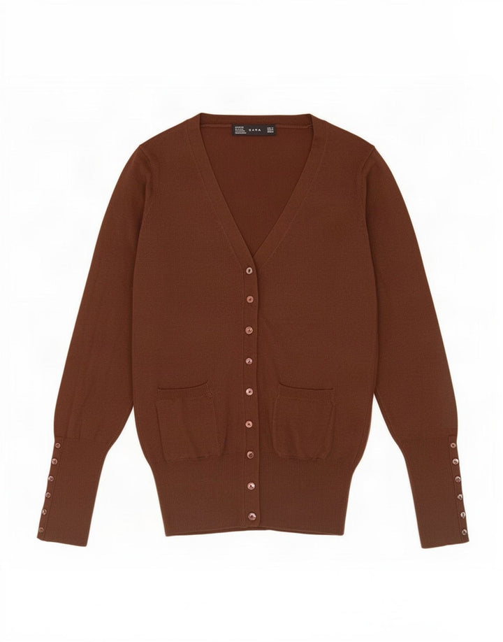 Zara Cardigan Femme Pull UK 14 Rayonne Marron Moyen