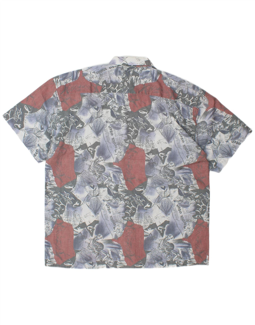 VINTAGE Chemise graphique à manches courtes pour hommes Grand bleu Colorblock Polyester