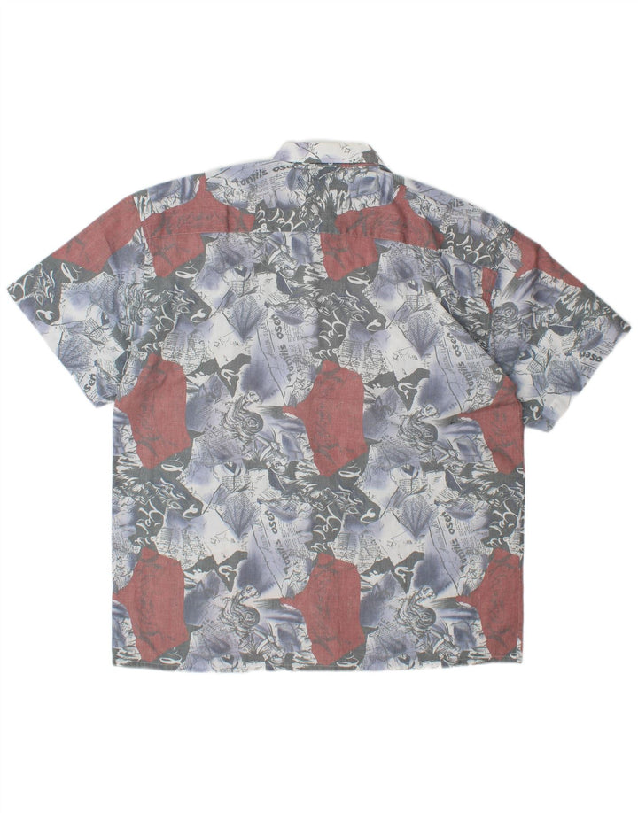 VINTAGE Chemise graphique à manches courtes pour hommes Grand bleu Colorblock Polyester