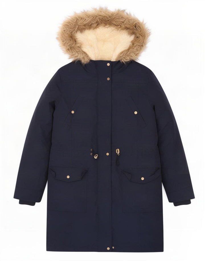 Oasis Parka à capuche Sherpa pour femme UK 14 Bleu marine moyen Polyester