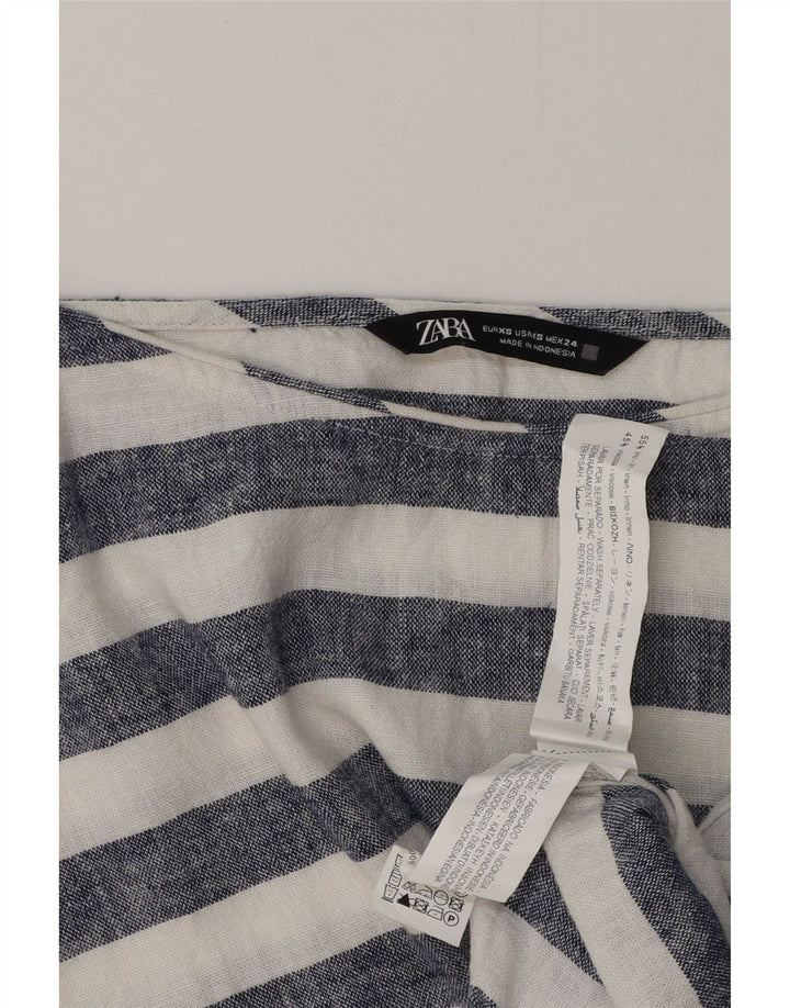 ZARA Femme Blouse Oversize Top UK 6 XS Bleu Rayé Lin