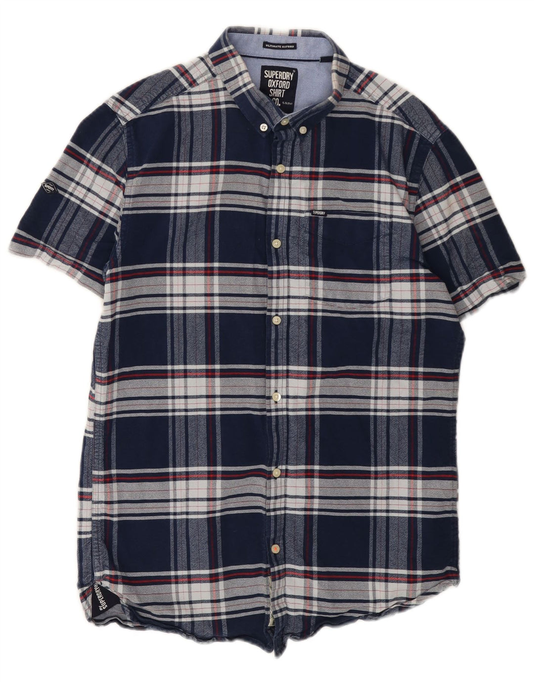Superdry Chemise à Manches Courtes en Flanelle Homme Bleu Marine Moyen à Carreaux en Coton