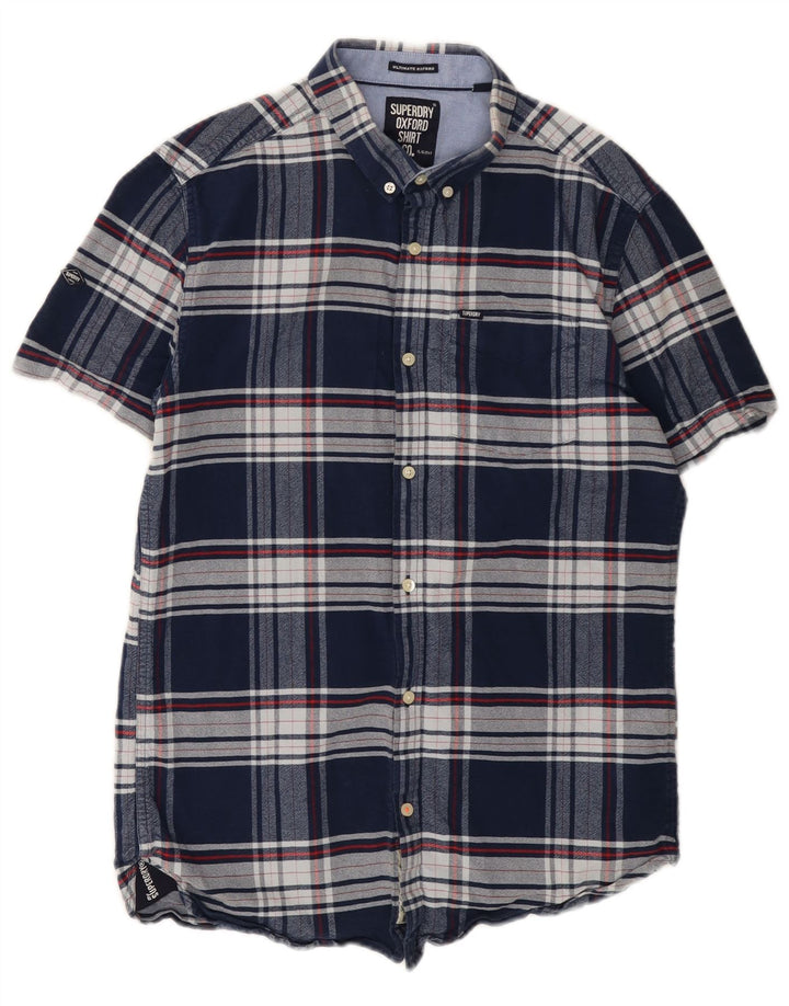 Superdry Chemise à Manches Courtes en Flanelle Homme Bleu Marine Moyen à Carreaux en Coton