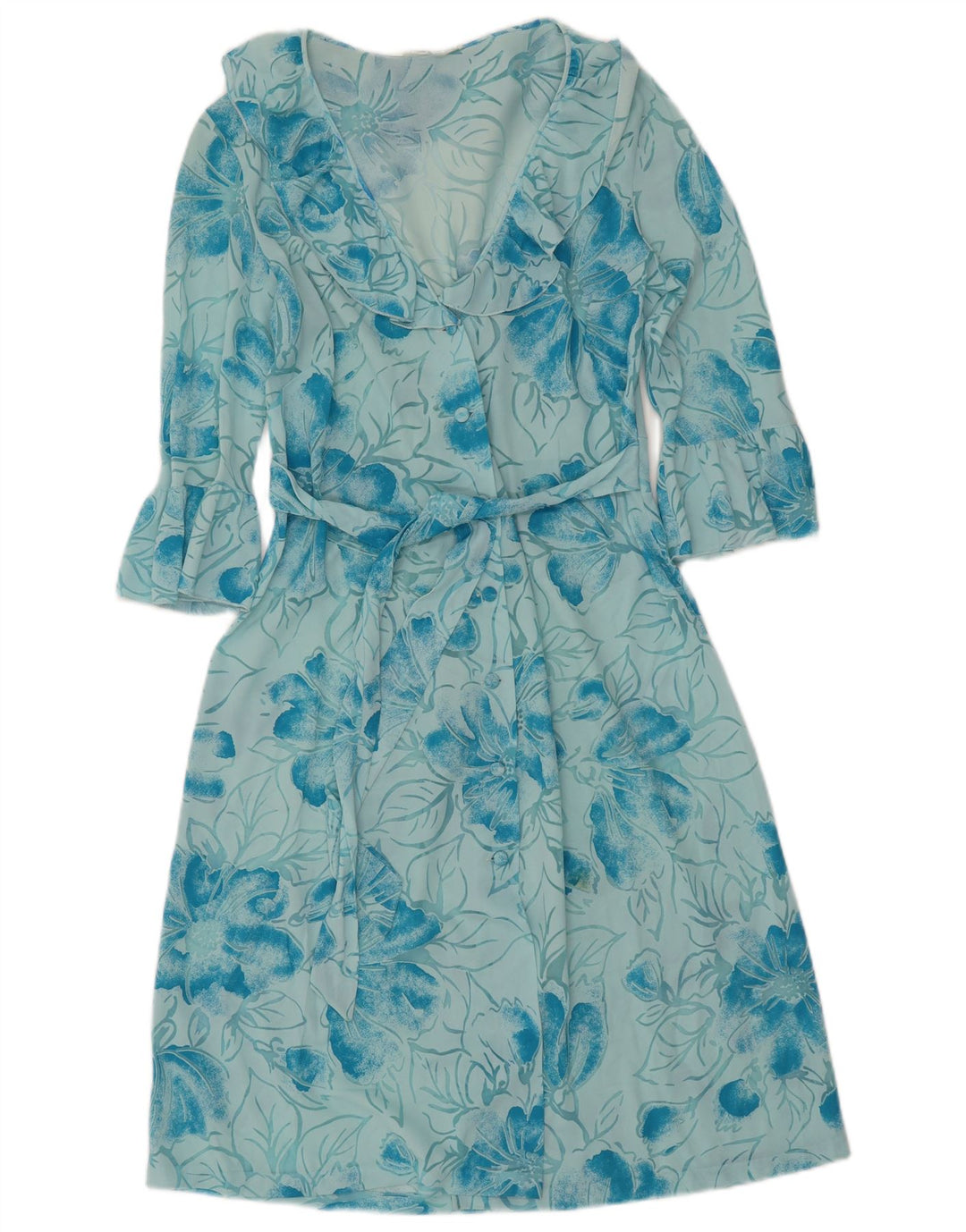 Imec Robe trapèze transparente à manches 3/4 pour femme UK 12 Bleu moyen Floral