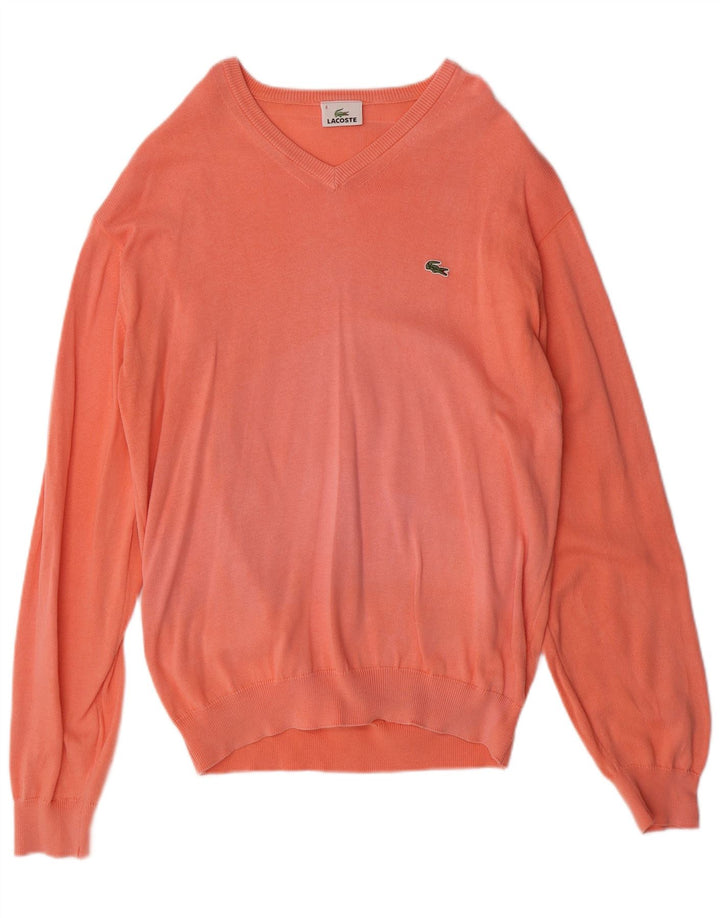 LACOSTE Pull col V pour homme Taille 4 Orange moyen