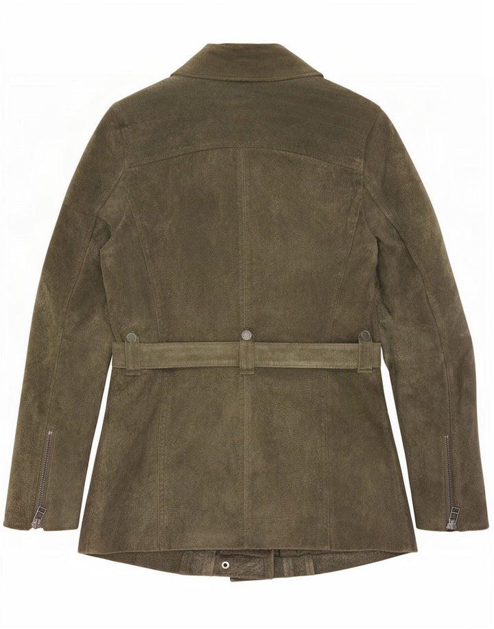 Freaky Nation Veste de motard en daim pour femme UK 14 Grand cuir kaki