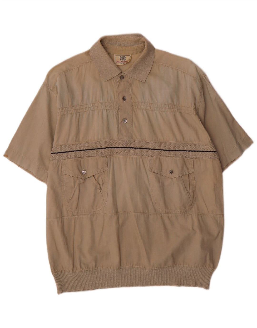 Malagrida Chemise pull à manches courtes pour homme en coton kaki moyen