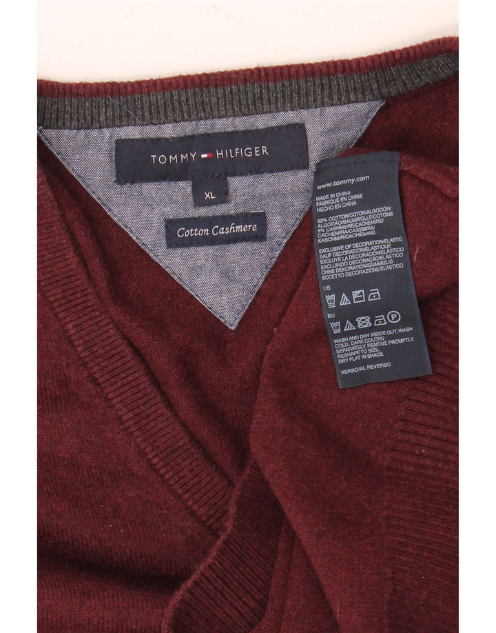 Tommy Hilfiger Pull col V pour homme XL en coton marron