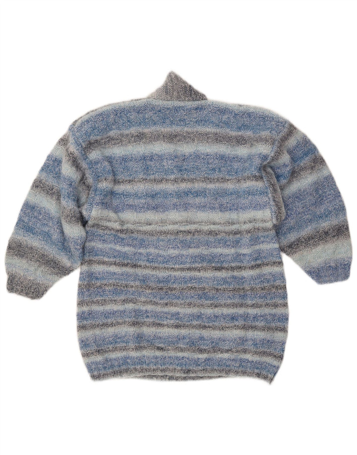 VINTAGE Femme Col Châle Pull Pull UK 14 Bleu Moyen Rayé