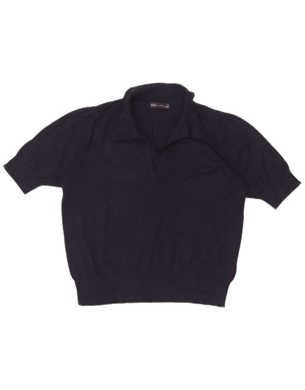 Marks & Spencer Pull à col polo pour femme UK 16 Large Bleu marine