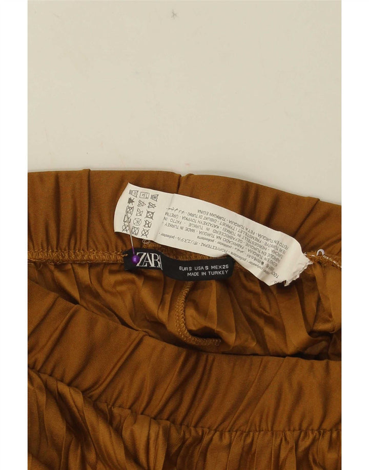 Zara Pantalon court à jambe large pour femme Petit W26 L23 Beige Polyester