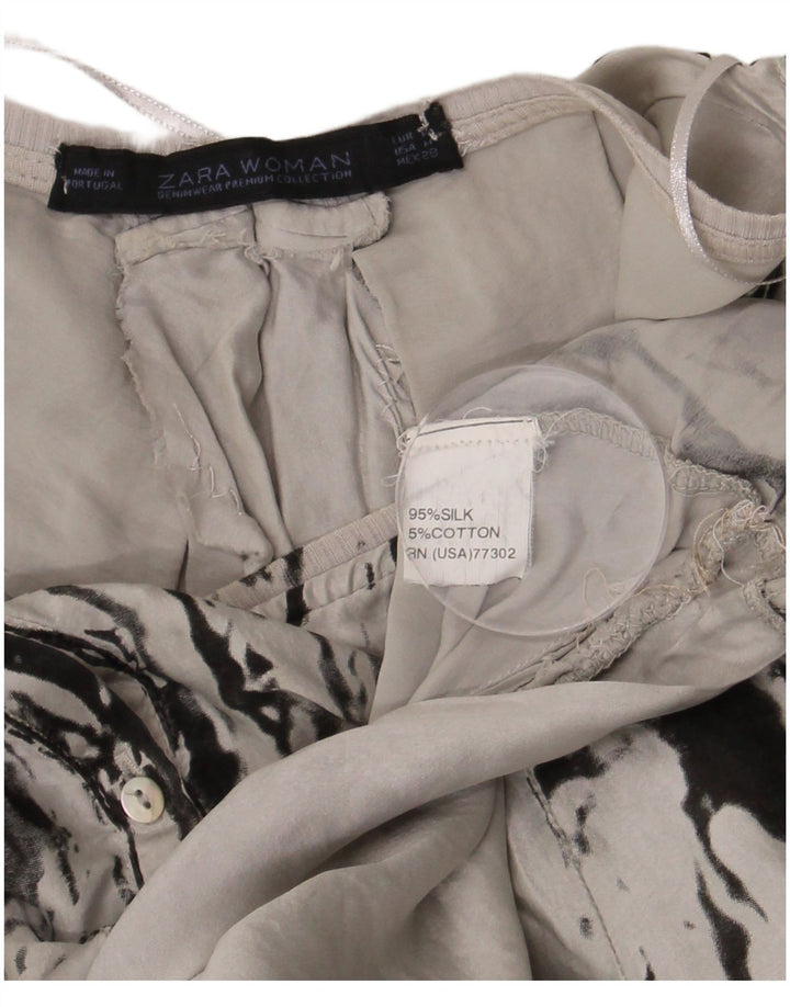 Zara Robe bulle surdimensionnée à motif abstrait pour femme UK 14 en soie gris moyen