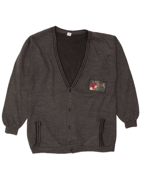 vintage Mens Cardigan Pull XL Gris Coton